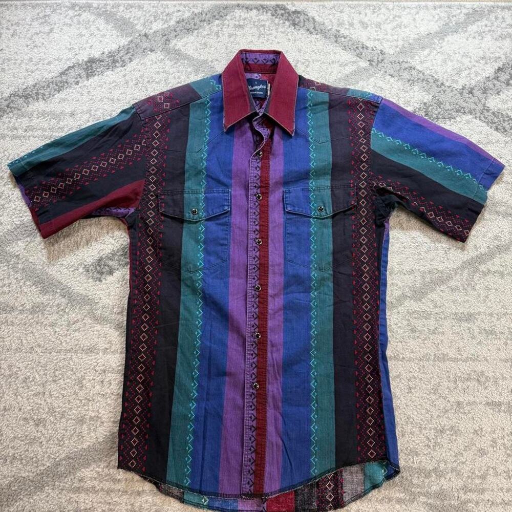 Vintage 90s Wrangler western shirts Aztec snap button down shirt size small